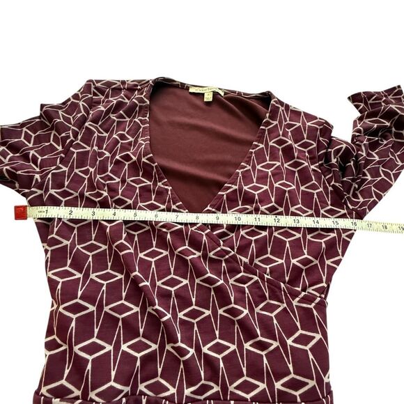 41 Hawthorn Burgundy Geometric Print Faux Wrap Tie Belt Dress size Small - Picture 4 of 7